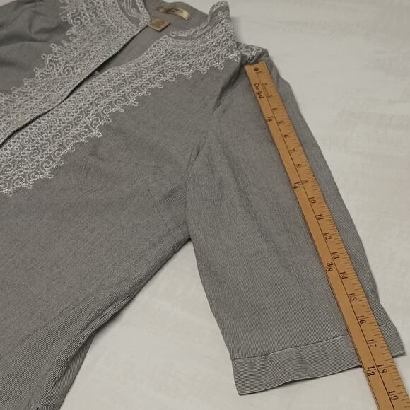 womens ecologie top Sz 2X gray/white 3/4 sleeves embroidered front button down - Picture 10 of 10
